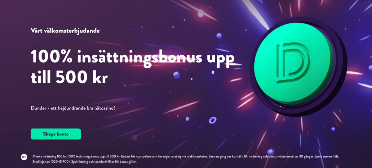 dunder casino bonus 500kr