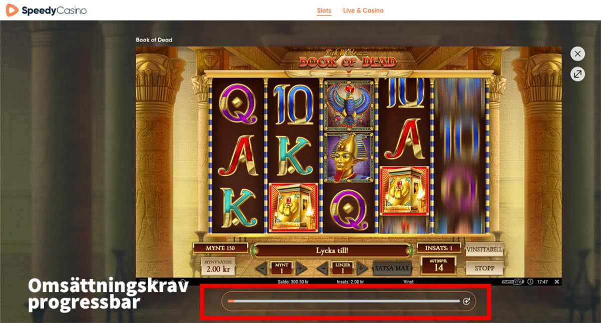 omsättningskrav progressbar bonusutbud hos speedy casino