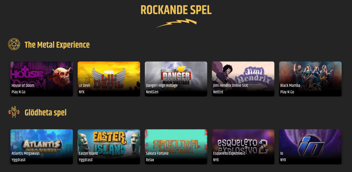 Rockande spel hos metal casino