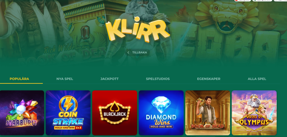 klirr casino spelutbud